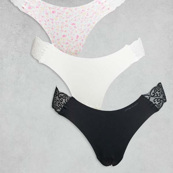 コットンオン シームレスTバックブリーフ 3枚組 ブラック ホワイト オーキッド 下着 レディース 女性 インポートブランド 小さいサイズから大きいサイズまで