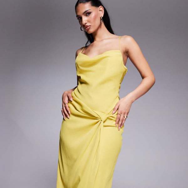 エイソス ASOS asos ASOS DESIGN カウルネック ツイストフロント マキシドレス（イエロー） ワンピース レディース 女性 インポートブランド 小さいサイズから大きいサイズまで