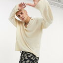 エイソス ASOS asos ASOS DESIGN特大ビスコースポロ、ベージュのディープレヴァーカラー トップス メンズ 男性 インポートブランド 小さいサイズから大きいサイズまで