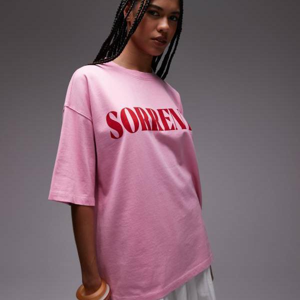 トップショップ Topshop TOPSHOP トップショップのグラフィック ソレント オーバーサイズ T シャツ(ピンク) トップス レディース 女性 インポートブランド 小さいサイズから大きいサイズまで