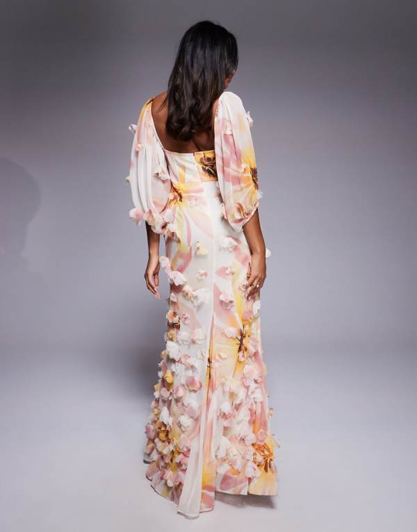 ASOS LUXE 3Dフローラルバンドゥマキシドレス（花柄） ワンピース レディース 女性 インポートブランド 小さいサイズから大きいサイズまで