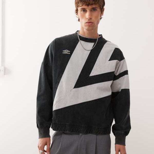 アンブロ ウォッシュ加工 ダイヤモンドドリル スウェットシャツ（ブラック＆グレー） トップス メンズ ..