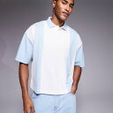 エイソス ASOS asos ASOS DESIGN オーバーサイズ ボックスドロップショルダーポロ(ホワイトブルー) トップス メンズ 男性 インポートブランド 小さいサイズから大きいサイズまで