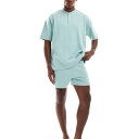 エイソス ASOS asos ASOS DESIGN テクスチャーワッフルナイトウェアセット(ブルー) 部屋着 メンズ 男性 インポートブランド 小さいサイズから大きいサイズまで