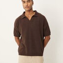 エイソス ASOS asos ASOS DESIGN オーバーサイズ テクスチャードニット ノッチネック ポロシャツ(ブラウン) トップス メンズ 男性 インポートブランド 小さいサイズから大きいサイズまで