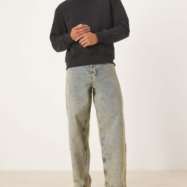 エイソス ASOS asos ASOS DESIGN ルーズストレートフィット イエローウォッシュジーンズ パンツ ボトム メンズ 男性 インポートブランド 小さいサイズから大きいサイズまで(4)