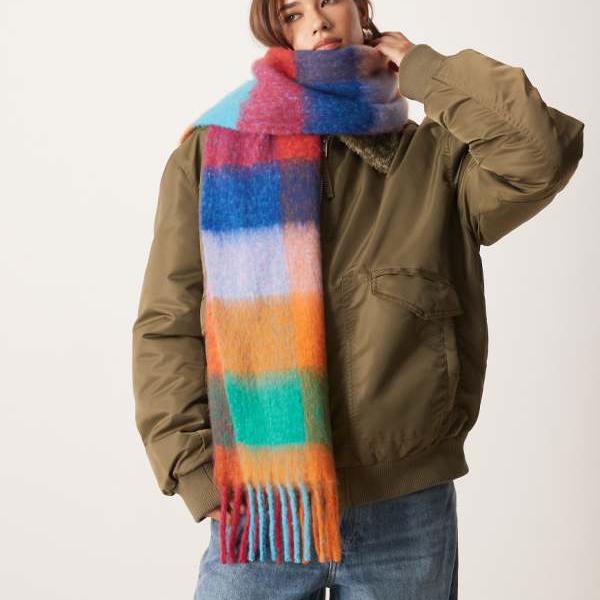 エイソス ASOS asos ASOS DESIGNの織りスカーフ。オーバーサイズのチェック柄。マルチカラー。 レディ..