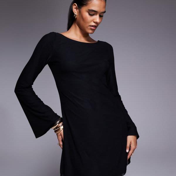 プリンセス・ポリー・ルケア メッシュフレアスリーブオープンバックミニドレス（ブラック） ワンピース レディース 女性 インポートブランド 小さいサイズから大きいサイズまで