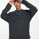 エイソス ASOS asos ASOS DESIGN オーバーサイズ ヘビーウェイト ロング スリーブ T シャツ、ウォッシュド ブラック トップス メンズ 男性 インポートブランド 小さいサイズから大きいサイズまで