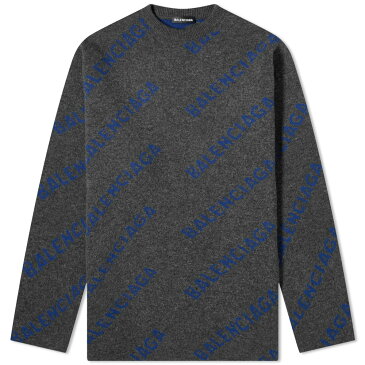バレンシアガ BALENCIAGA balenciaga バレンシアガオールオーバーロゴインターシャクルーニット トップス メンズ 男性 インポートブランド 小さいサイズから大きいサイズまで