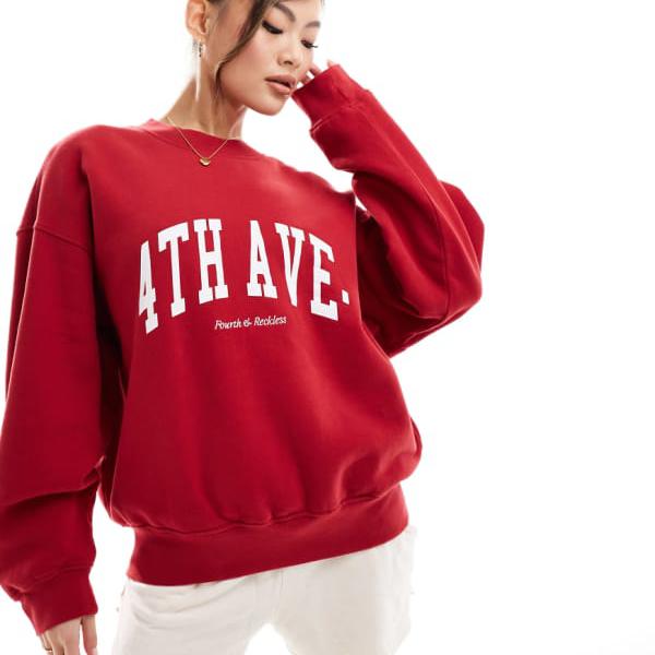 4th & Reckless Avenue ロゴ スウェットシャツ（レッド） トップス レディース 女性 インポートブランド 小さいサイズから大きいサイズまで(4)