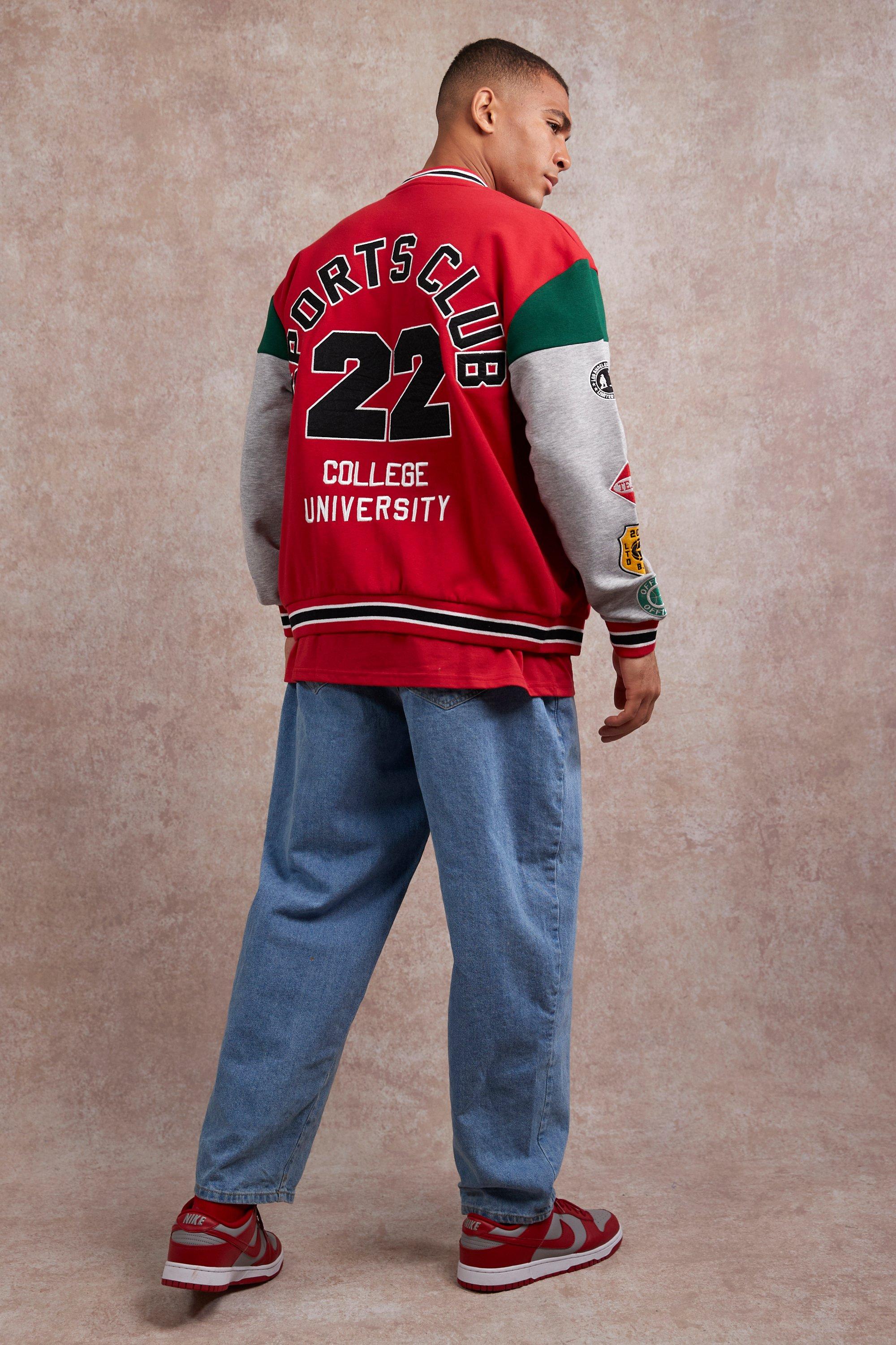 boohoo(ブーフー）BOOHOO 特大マルチバッジジムクラスジャージーボンバー 上着 アウター メンズ 男性 インポートブランド 小さいサイズから大きいサイズまで 20代 30代 40代 プレゼント 誕生日