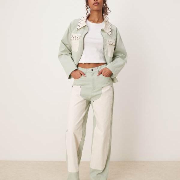 ライトグリーンのGhospellコントラストジーンズ パンツ ボトム レディース 女性 インポートブランド 小..