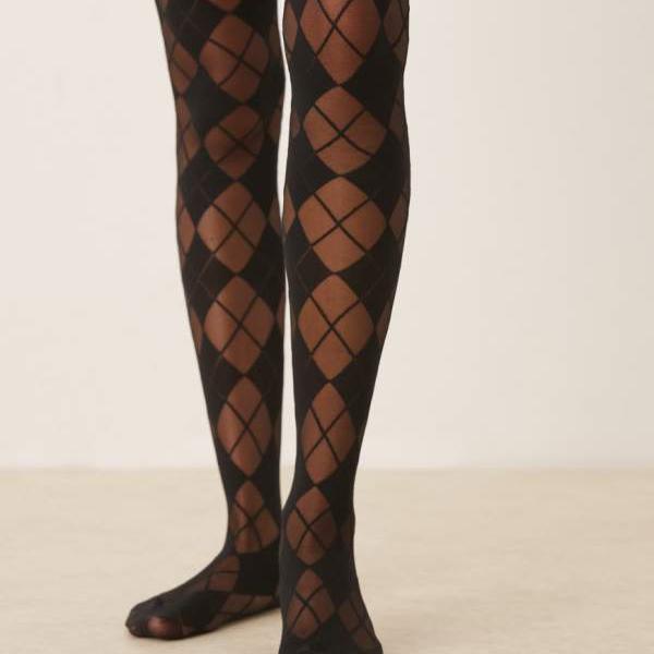 エイソス ASOS asos ASOS DESIGN アーガイルチェックタイツ（ブラック） アクセサリー レディース 女性 インポートブランド 小さいサイズから大きいサイズまで