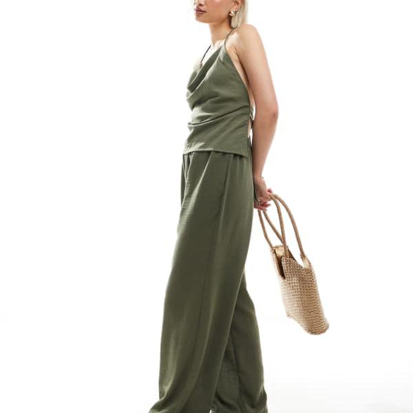 ヴェロモーダ Vero Moda Vero Modaのリネン風ハイウエストワイドレッグパンツコーデ（ハーブグリーン）..