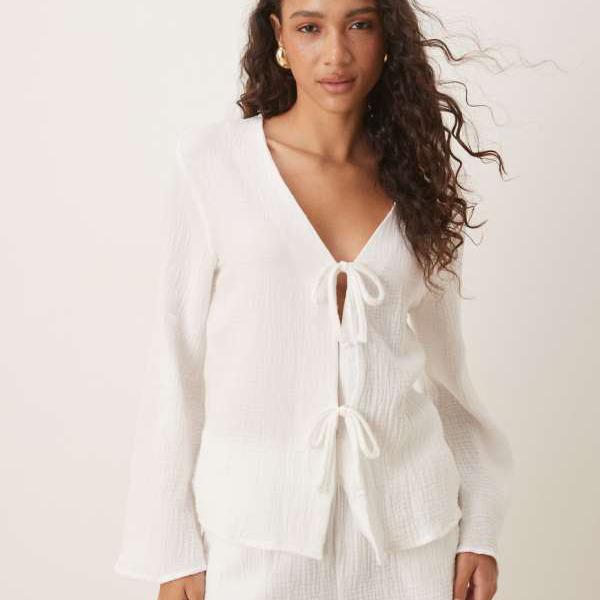 JDY JDY タイフロント チーズクロス シャツ コーデ オフホワイト トップス レディース 女性 インポート..