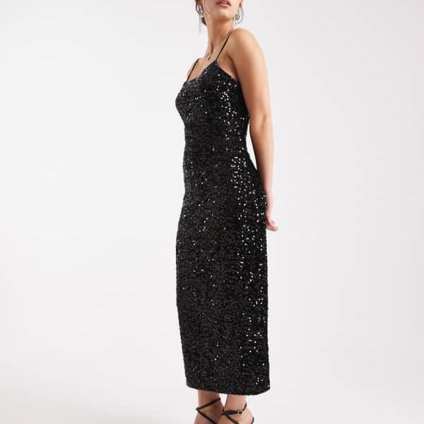 ピーシーズ Pieces ピース スパンコールキャミミドレス（ブラック） ワンピース レディース 女性 イン..