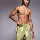 エイソス ASOS asos ASOS DESIGNのショート丈スイムショーツ(グリーン、植物柄) 水着 メンズ 男性 インポートブランド 小さいサイズから大きいサイズまで