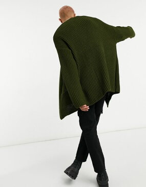 エイソス ASOS asos ASOSDESIGNカーキの特大ニットリブカーディガン トップス メンズ 男性 インポートブランド 小さいサイズから大きいサイズまで