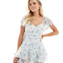 ミスセルフリッジ Miss Selfridge ミスセルフリッジ プチ シフォン ララ ミニ プレイスーツ(ブルー フローラル プリント) オールインワン レディース 女性 インポートブランド 小さいサイズから大きいサイズまで