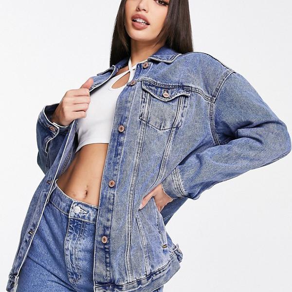 ニュールック New Look ニュールックトールオーバーサイズデニムジャケット、ミッドブルーウォッシュ アウター レディース 女性 インポートブランド 小さいサイズから大きいサイズまでのサムネイル