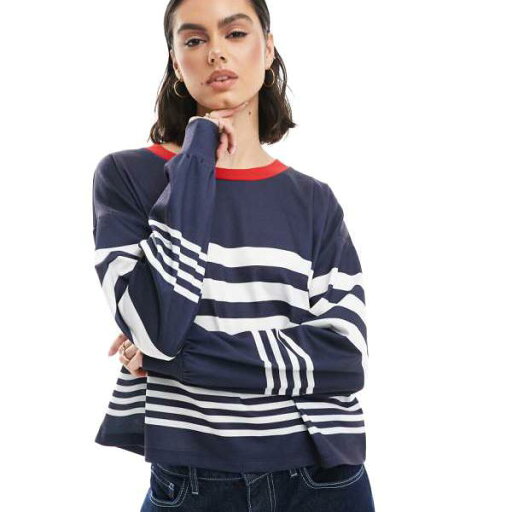 エイソス ASOS asos ASOS DESIGNのネイビーのノーティカルストライプが入ったオーバーサイズスウェットシャツ トップス レディース 女性 インポートブランド 小さいサイズから大きいサイズまで エイソス ASOS asos ASOS DESIGNのネイビーのノーティカルストライプが入ったオーバーサイズスウェットシャツ トップス レディース 女性 インポートブランド 小さいサイズから大きいサイズまで