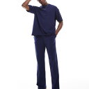 エイソス ASOS asos ASOS DESIGN ジャージーナイトウェアセット(ネイビー) 部屋着 メンズ 男性 インポートブランド 小さいサイズから大きいサイズまで