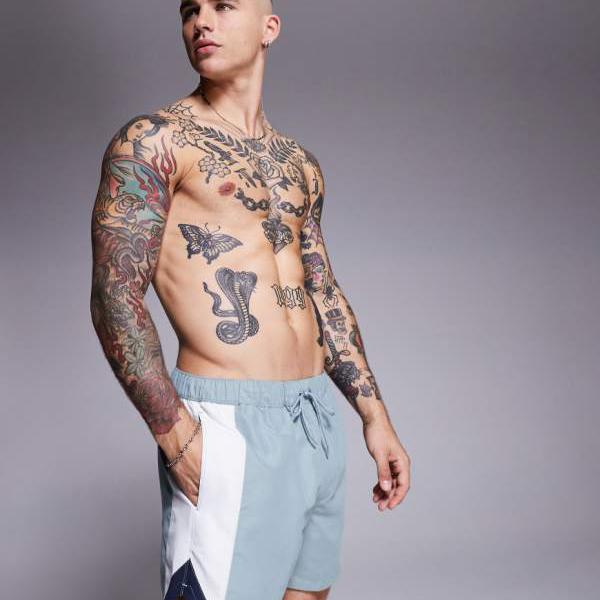 エイソス ASOS asos ASOS DESIGNのショート丈スイムショーツ（サイドベンツカットソー、ブルー） 水着 メンズ 男性 インポートブランド 小さいサイズから大きいサイズまで