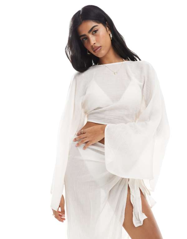 Wednesday's Girl Wednesday's Girl リネン エンジェルスリーブ ビーチトップ コーデ（アイボリー） レディース 女性 インポートブランド 小さいサイズから大きいサイズまで