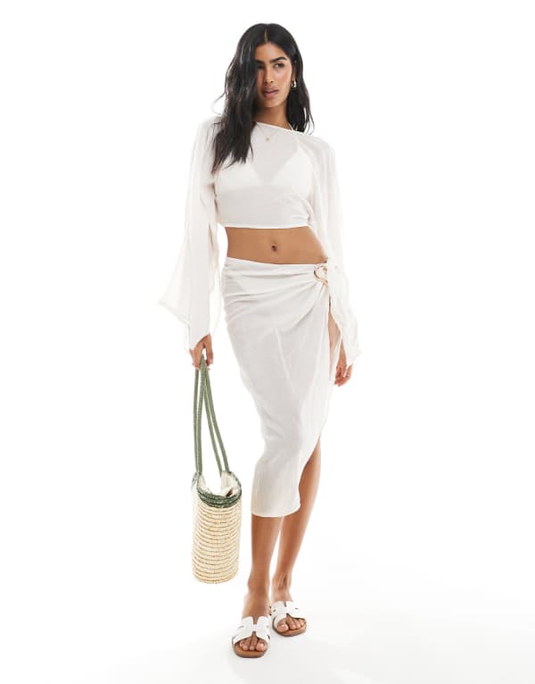 Wednesday's Girl Wednesday's Girl リネン エンジェルスリーブ ビーチトップ コーデ（アイボリー） レディース 女性 インポートブランド 小さいサイズから大きいサイズまで