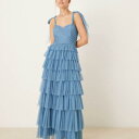 Lace & Beads レース&ビーズのリボンショルダーティアードチュールマキシドレス(ブルー) ワンピース レディース 女性 インポートブランド 小さいサイズから大きいサイズまで
