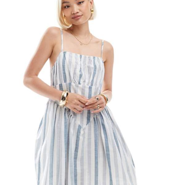 Wednesday's Girl Wednesday's Girlの大胆なストライプ柄のブルーのミニドレス ワンピース レディース 女性 インポートブランド 小さいサイズから大きいサイズまで