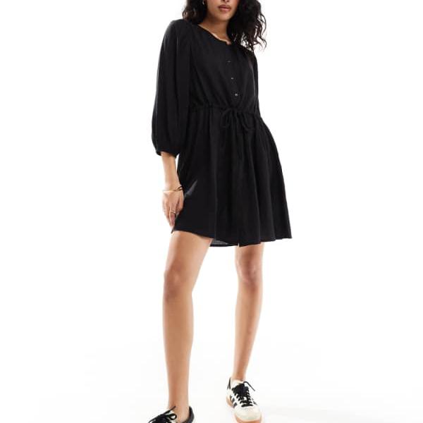ヴィラ Vila ヴィラ リネンタッチ タイウエスト ミニドレス（ブラック） ワンピース レディース 女性 インポートブランド 小さいサイズから大きいサイズまで
