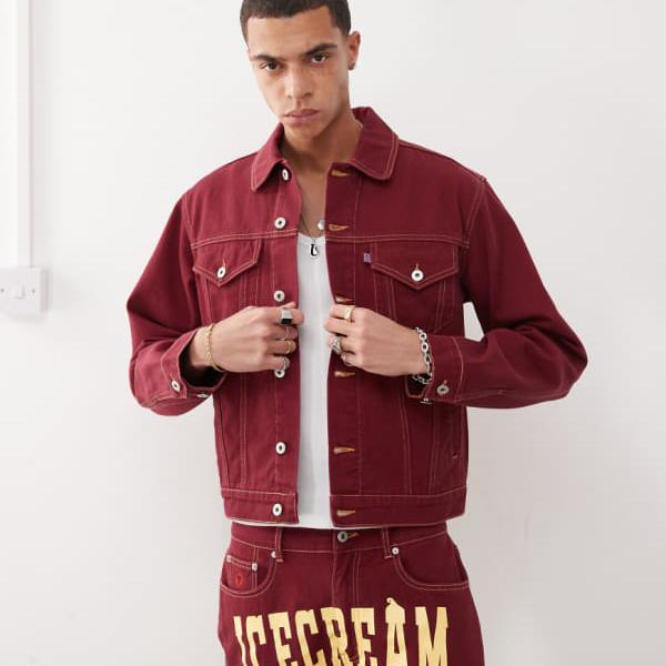 楽天セレクトショップ　Diva　ClosetICECREAMのデニムトラッカージャケット（バックプリント付き）（バーガンディ） 帽子 メンズ 男性 インポートブランド
