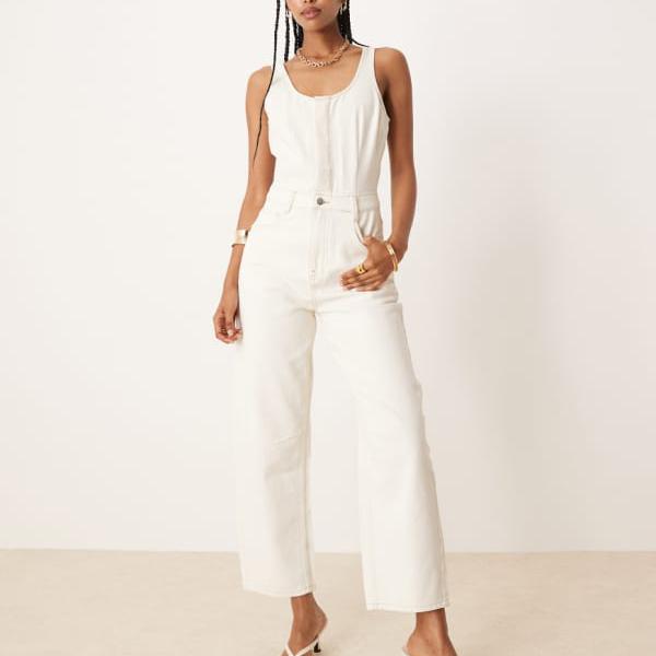 エイソス ASOS asos ASOS DESIGN デニムバレルレッグジャンプスーツ(エクリュ) オールインワン レディース 女性 インポートブランド 小さいサイズから大きいサイズまで