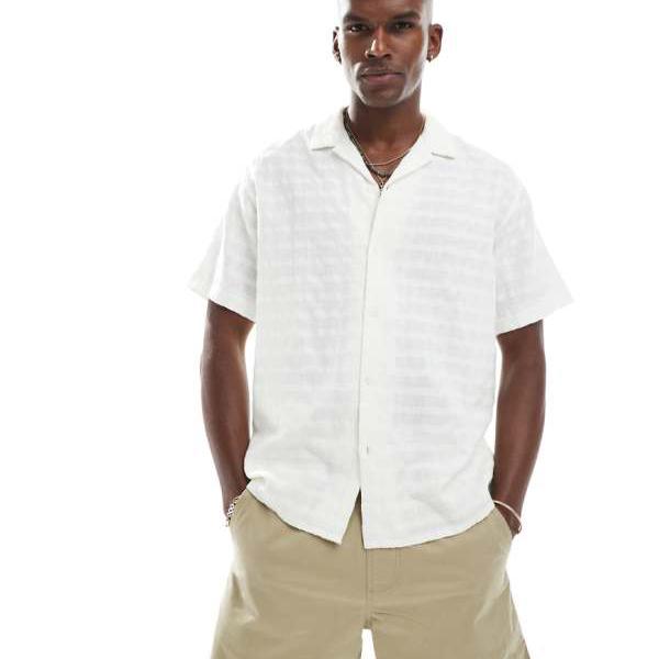 ジャックアンドジョーンズ Jack & Jones ジャック&ジョーンズのテクスチャードシャツ(オフホワイト) トップス メンズ 男性 インポートブランド 小さいサイズから大きいサイズまで