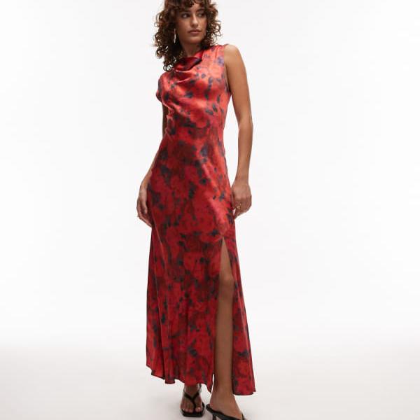 トップショップ Topshop TOPSHOP トップショップのドレープネックマキシドレス（レッドローズ） ワンピース レディース 女性 インポートブランド 小さいサイズから大きいサイズまで