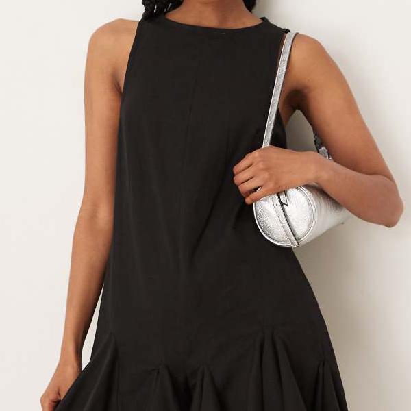 エイソス ASOS asos ASOS DESIGN ノースリーブ フルゴデットヘム プレイスーツ(ブラック) オールインワン レディース 女性 インポートブランド 小さいサイズから大きいサイズまで