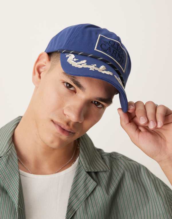 エイソス ASOS asos ASOS DESIGN クラブ カルメ バロック刺繍キャップ（ロープディテール、ネイビー） 帽子 メンズ 男性 インポートブランド