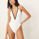 フリーソサエティのコントラストプランジ水着(白と黒) 水着 レディース 女性 インポートブランド 小さいサイズから大きいサイズまで