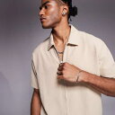 エイソス ASOS asos ASOS DESIGN リラックスジップスルーワッフルポロ(ブラウン) トップス メンズ 男性 インポートブランド 小さいサイズから大きいサイズまで
