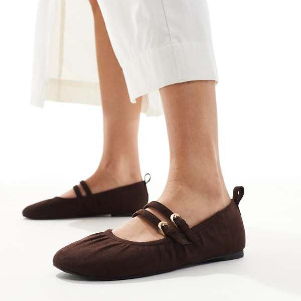ロンドン レベル ミア ストラップ ルーシュ バレエ フラット チョコレート 靴 レディース 女性 インポートブランド 小さいサイズから大きいサイズまで(4)