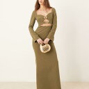 プリティーラビッシュ Pretty Lavish Pretty Lavish 取り外し可能なゴールドトリムのクレープマキシドレス(オリーブ色) ワンピース レディース 女性 インポートブランド 小さいサイズから大きいサイズまで
