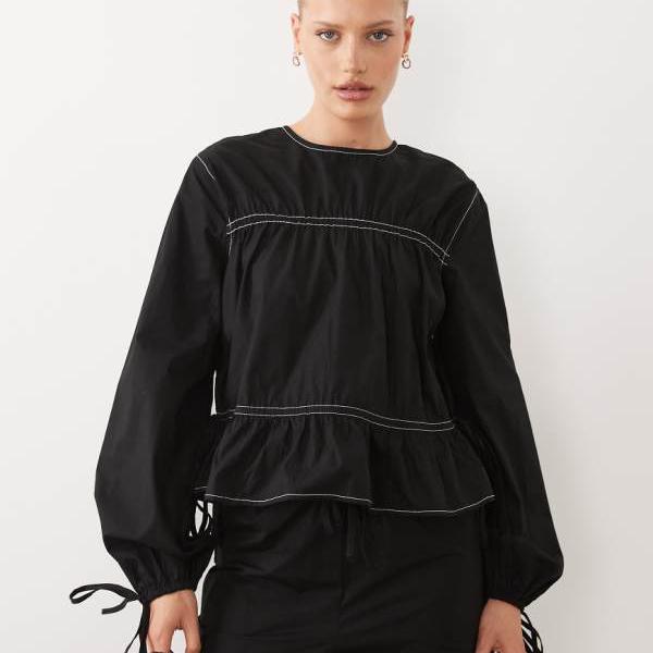 Rakuten - エイソス ASOS asos ASOS DESIGN コントラストステッチ スモック セットアップトップス（ブラック） トップス レディース 女性 インポートブランド 小さいサイズから大きいサイズまで