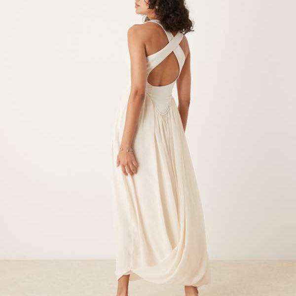 エイソス ASOS asos ASOS DESIGN ストラクチャードクロスバックマキシドレス（バターミルク） ワンピー..