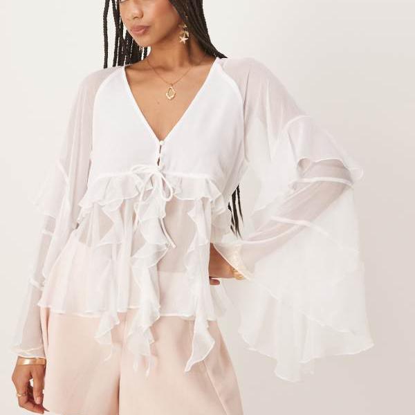 Bardot Rosalo ラッフル ブラウス、オーキッド ホワイト トップス レディース 女性 イ