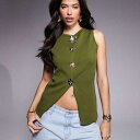 エイソス ASOS asos ASOS DESIGN オリーブ色のフラワーボタン付きニットボタンフロントウエストコート トップス レディース 女性 インポートブ...