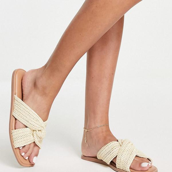 ニュールック New Look オフホワイトのニュールックワイドフィットラフィアノットミュールサンダル 靴 メンズ 男性 インポートブランド 小さいサイズから大きいサイズまで