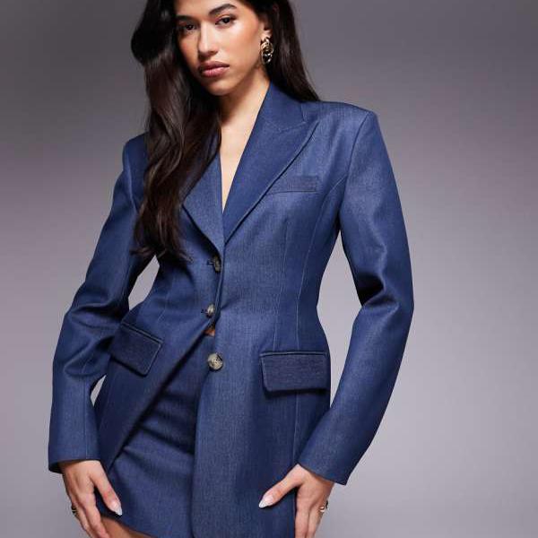 リバーアイランド River Island RIVER ISLAND リバーアイランド シンチウエスト プレミアムデニムブレザー コーデ インディゴ アウター レディース 女性 インポートブランド 小さいサイズから大きいサイズまで(4)