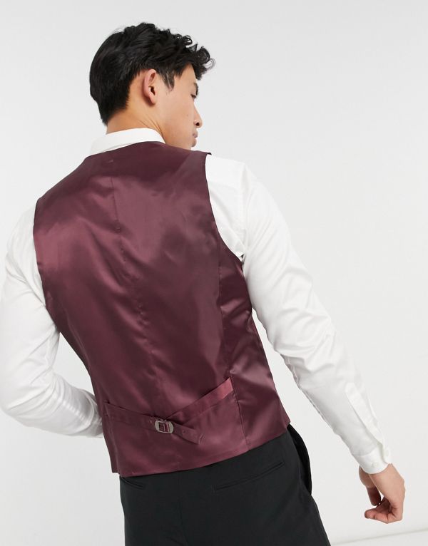 エイソス ASOS asos ASOSDESIGNウェディングスキニースーツチョッキ（ブルゴーニュ） ベスト メンズ 男性 インポートブランド 小さいサイズから大きいサイズまで